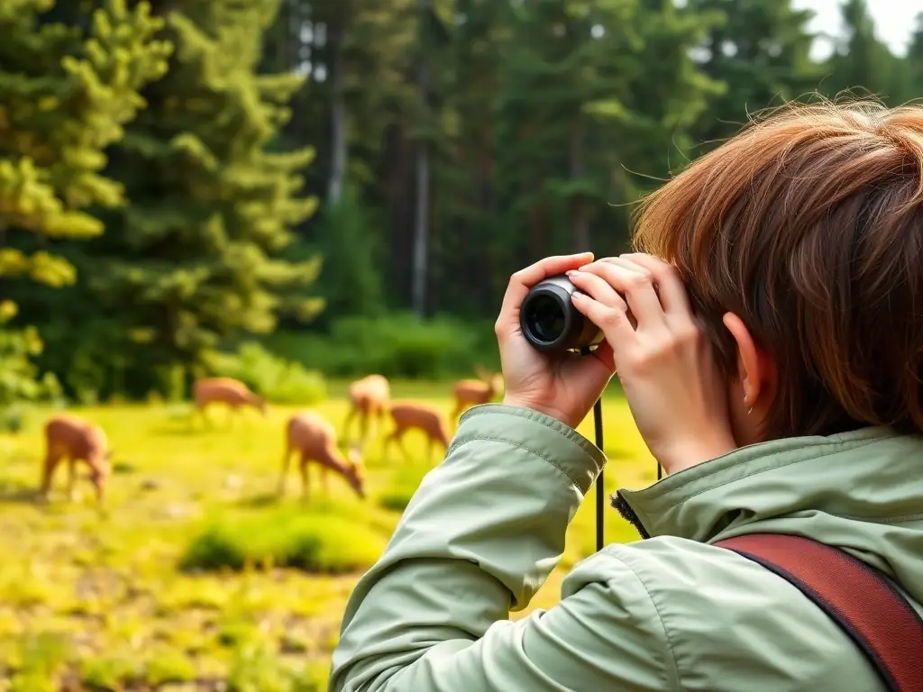 A photograph of a wildlife expert carefully monitoring a deer population, illustrating the responsible population control measures implemented by the organization.
